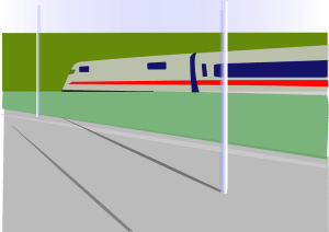 train speeding through countryside